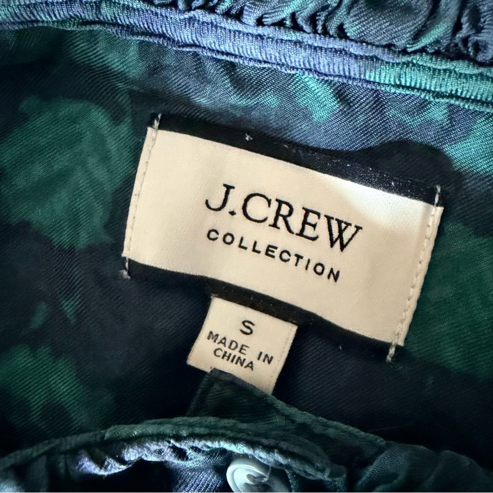 J Crew Collection Ruffle Collar Blouse Plaid 100% Silk Twill Button Down, S - Picture 6 of 12